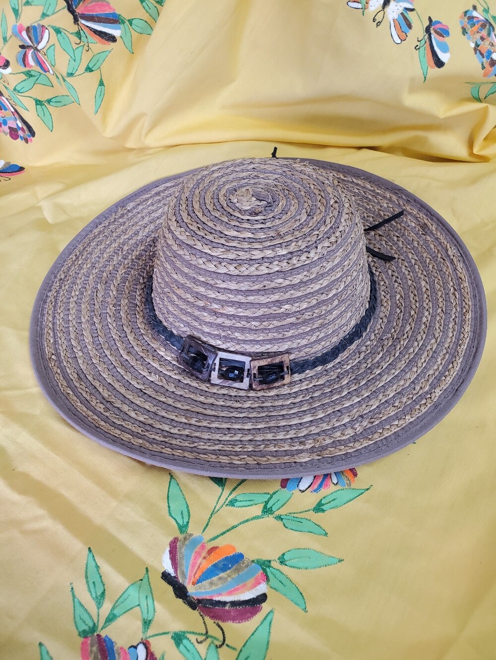 Baroness Ashley Straw Wide-Brim Sun Hat with Buckle Detail - Taupe